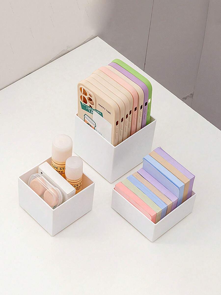 1/2/3/4pcs Square Desktop Mobile Phone Stationery Miscellaneous Storage And Organizing Box