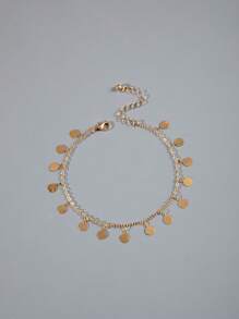 imoli 1 pezzo Cavigliera minimalista in metallo argento con nappina a catena base, realizzata su misura (quantità di disco e nappina varia)