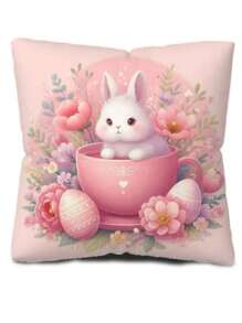 1 件复活节彩蛋兔子印花靠垫套 - 粉色桃皮枕套 45*45 厘米，家居沙发卧室装饰靠垫套 - 彩色 - 查看 8