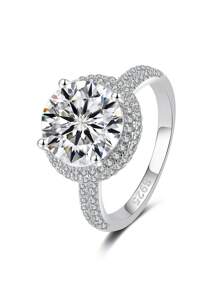 S925奢华欧美经典圆形方晶锆石钻石女士结婚戒指，适合订婚、结婚典礼、周年纪念、生日礼物，高端珠宝 - 銀色 - 查看 5