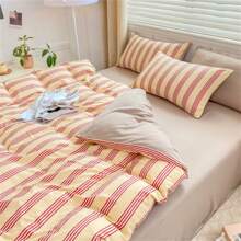 Conjunto de Roupa de Cama 4 Peças (Sem Enchimento), Estampa Floral Listrada Estilo Esportivo Poliéster Macio, Utilização em Todos os Ambientes do Quarto