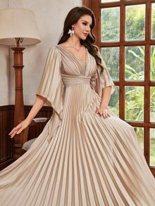 Kexmon 优雅奢华女士 V 领荷叶边礼服，搭配浪漫 3D 花朵飘逸舞会礼服，非常适合正式场合和晚会舞会婚礼宾客礼服，适合毕业晚宴、派对礼服