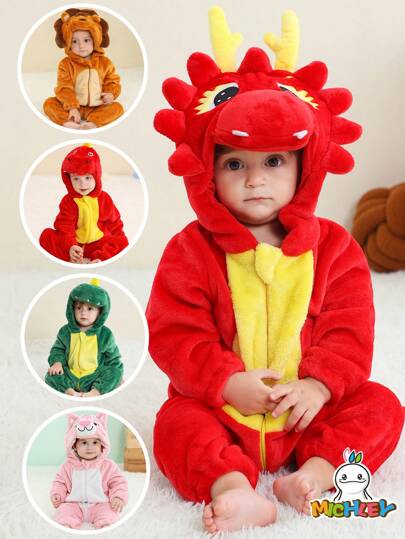 MICHLEY MICHLEY 1Pc Baby Sleeping Bag Long Sleeve With Double Zipper Autumn Winter Cartoon Red Dragon/Lion/Green Dinosaur/Pink Cute Comfortable With Hat Cosplay Polyester Children's Sleeping Bag Pajamas 0-3Y Unisex Baby Supplies Suitable For Indoor Outdoor Festival Wear Love Valentine