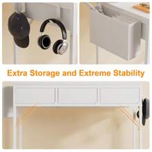 Desk With 3 Drawers, Small Desk With Headphone Holder, Office Table, PC Table, Office Table For Office, Living Room, Home Office (White, 96x47x78.5 Cm) - trắng - Xem 8