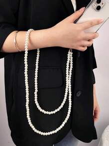 1 Stück elegante DIY Perlenkette als abnehmbarer Handyschlüsselanhänger, vielseitiges handgemachtes Armband für Handyhülle, Schlüssel, Kopfhörertasche