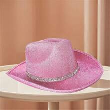 Cowgirl Hat Set, Shiny Cowboy Hat with Heart Sunglasses Neckerchief Photo Booth Props - Rosa - Ver 5