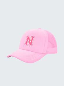 1pc Kid's 26 Alphabet Baseball Cap, Fashion Versatile Casual Sun Hat,Pink Mesh Breathable Trucker Cap, Suitable For Girls Back To School Daily Outfit, Gift