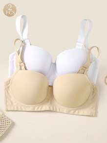 2 pachete de lenjerie de corp pentru femei, multicolore, fără cusături, de mărime mare, sutien neted și simplu cu adunare