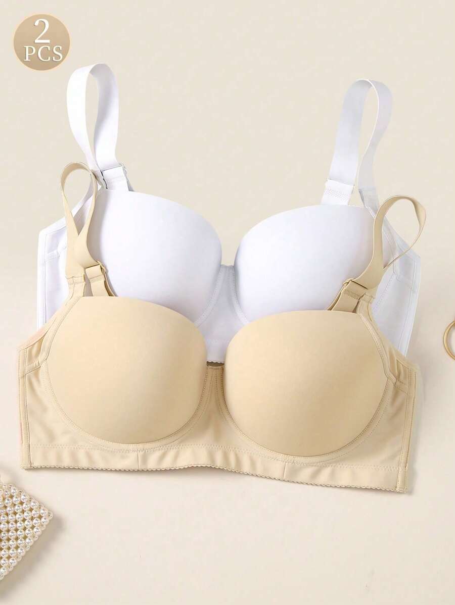2 pachete de lenjerie de corp pentru femei, multicolore, fără cusături, de mărime mare, sutien neted și simplu cu adunare