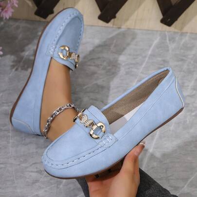 2025 Spring New Women's Fashion Gold Chain Elegant Slip-On Loafers, Lightweight & Comfortable, Versatile Rubber Flat Shoes