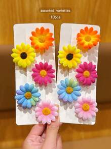 10pcs Assorted Color Cute Sunflower Hair Clips, Perfect For Daily Use Hair Accessories - Multicolor - View 6