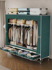 1 pieza Armario portátil de gran capacidad, fácil de montar para el hogar, alquiler, apartamento, mueble de dormitorio para ropa, estructura de tubo de acero resistente, organizador de ropa de 172 cm, cubierta de tela no tejida de unicolor, con 4 cajones y 4 barras colgantes para un almacenamiento de ropa razonable, adecuado para todas las estaciones