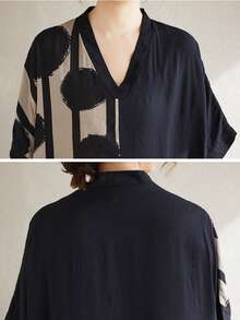 Topy, damska sukienka w kropki, elegancka sukienka na wakacje, plus size boho casualowa sukienka na wakacje, 2025 lato damska plus size dekolt w serek krótki rękaw kolor dopasowany luźna sukienka w paski duże kieszenie