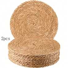 Juego de 4/6 individuales de estilo bohemio tejidos a mano, de 12 pulgadas de lino natural con diseño de ratán, adecuados para comidas y decoración del hogar - perfectos para bodas, San Valentín, Navidad y fiestas