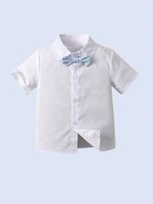 BOARNSEORL 3pcs Young Boys Gentleman Outfit - Short Sleeve Shirt With Bow Tie, Blue Shorts, And Vest, Elegant And Stylish For Birthday Party, Wedding, Anniversary, Christening - Baby Blue - View 5