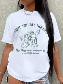 Casual Loose Fit Drop Shoulder Plain Color Short Sleeve T-Shirt, Versatile - White - View 1