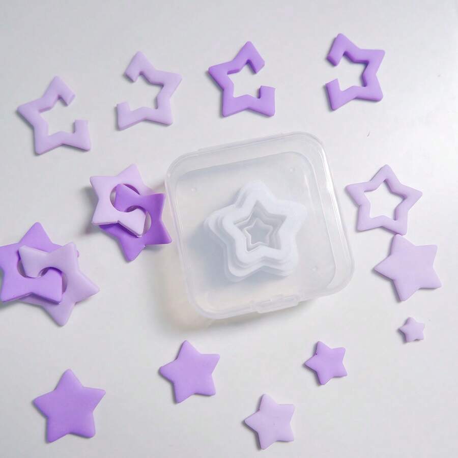 8pcs/Set Round Soft Clay Mold Set, Ceramic Handmade Circle & Star Shaped Molds For Jewelry Making, Earrings, Beads - White - View 1