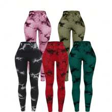 Women's Tie Dye Print Scrunch Sports Leggings, Sport High Waist Seamless Skinny Pants, Women Sport & Outdoor Clothing For Summer, Gym Clothes