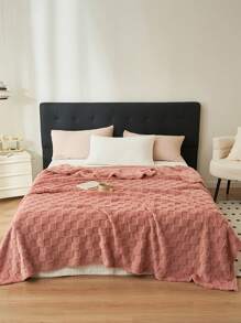 1pc Dusty Pink Waffle Fleece Blanket, Soft & Comfortable For Bedroom & Guest Room Use