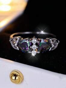 Unique Luxury 925 Sterling Silver Colorful Zirconia Heart Shaped Ring, Versatile For Dates, Parties, Vacations, Banquets, Everyday Wear, Anniversaries, Birthdays, Festivals, Gift