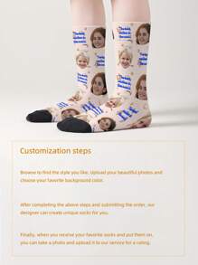 1 par de calcetines personalizados de media pantorrilla con impresión de rostro para niños y niñas, calcetines personalizados para adolescentes con fotos, calcetines divertidos con diseño personalizado para uso diario, vacaciones, cumpleaños y talla grande