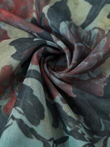 女式波西米亚风中长连衣裙秋季新品，休闲网眼 A 字形荷叶边下摆性感约会夜出圆领紧身裙 - 綠色 - 查看 6