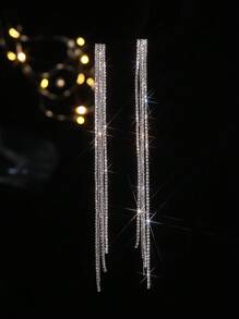 Glamorous Spring Colorful CZ Crystal Long Tassel Earrings Stud Dance Club Party Graduation Jewelry 1 Pair