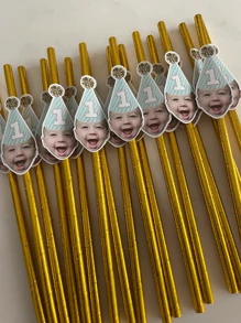 12Pcs Customized Age Number & Face Golden Paper Straws, Single Girl Birthday Party Paper Straws Decor For Wedding, Birthday, Anniversary, Bachelorette Party, Multi-Functional, Ornamental, Reusable, Exquisite, High-Quality, Colorful, Modern, Custom, Personalized, Unique, Ideal Gifts For Her, Dad, Mom, Family, Friends, Tea Room, Home, Garden, Office, For Anniversaries, For Valentine's Day, For Mother's Day, For Father's Day, For Housewarming, Home Refresh, Customized Water Bottle & Cup Accessories - Multicolor - View 4