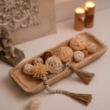 1 khay đựng bát trang trí 16" dùng làm vật trang trí bàn: Bát đựng bột bằng gỗ dùng để trang trí phòng khách, chân nến mộc mạc cho phòng ăn, quầy bếp, khay dài hẹp kiểu trang trại dùng để trang trí tiệc cưới, tiệc Giáng sinh, ngày lễ tình nhân - Nhiều màu - Xem 7