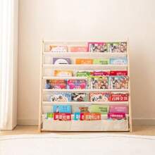 Wooden Bookshelf For Wood Bookrack Canvas Book Storage Shelf Display Bookshelf 6 Tier Book Rack For Bedroom Living Room Playroom Storage Organizer Natural 29.52" L X 11.81" W X 31.10" H