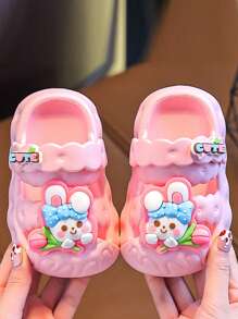 1 Pair Kids Hollow Sandals, Girls Summer Indoor Non-Slip Cartoon Toddler & Little Kid Closed Toe Beach Slippers