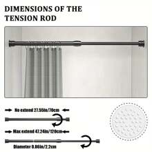 FEPK 1pc Adjustable Tension Curtain Rod, Multifunctional Extension Spring Curtain Rod, Thickened, Suitable For Bathroom, Kitchen, Wardrobe, Windows, Shower Curtains - Bathroom Accessories No-Drill Bathroom Accessories Bathroom Tools