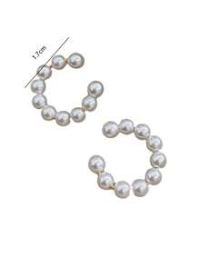 1 Pair Faux Pearl Clip On Earrings, C-Shape Non-Pierced Earrings For Girls, Fashion Jewelry Birthday Gift, Everyday Wear - one-size - View 5