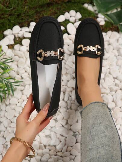 2025 Chain Decor Thick Sole Slip-On Loafers For Women, Casual Soft Bottom Large Size Shoes For Spring, Summer, Autumn