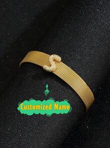 1pc European And American Fashion Popular Customize Name Letter Decor Watch Strap Bracelet For Boys Girls Street Party Unisex Jewelry For Festival & Birthday Gift For Daily Life - Gold - View 6