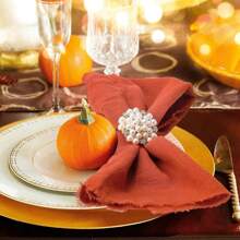 24pcs/Set Soft Fringed Plain Color Crepe Napkins, 12.6*12.6 Inch/32*32cm, Decorative Placemats For Western Dining Table, Restaurant, Hotel, Kitchen Towels, Tea Towels - Burnt Orange - View 4