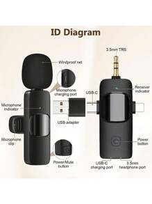 Microphone Cravate Sans Fil 4 En 1 Avec Interface 3,5 Mm, Compatible Avec Les Smartphones/ordinateurs/tablettes/cartes Son, Adapté Pour L'enregistrement Audio/vidéo, La Diffusion En Direct Et Les Entrevues