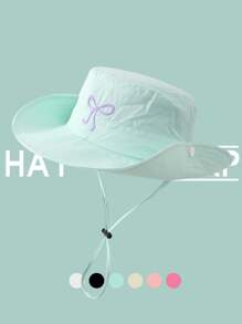 1pc Girls Breathable Bucket Hat With Bow, Cute Hiking Sun Hat, Lightweight Quick Dry Sun Protection Cap