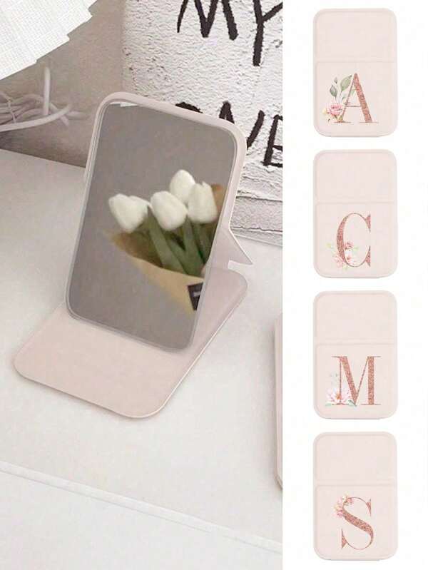 1pc Mini Rose Golden Letter Print Foldable Portable Makeup Mirror,Letters Of A-Z Makeup Princess Mirror With Bracket, Travel Beauty Mirror,Desktop Makeup Mirror, Rectangular Desktop Compact Mirror Foldable Small Minimalist Makeup Mirror, Dormitory Use Vanity Mirror Easy Storage Vanity Accessory Perfect For Women, Ideal Gift Idea For Everyday Use,Travel For Women's Gift - The Best Gift For Mom And Teacher,Makeup,Cheap,Room Decor,Vanity,Travel,Bedroom,Makeup Accessories,Mirror,Vanity Mirror,Mini Mirror,Compact Mirror,Mirror Small,Hand Mirror