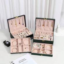 1 件多层皮革珠宝收纳盒，适用于耳环、戒指、手表、项链和手镯，容量大，是送给女性的最佳礼物 - B-雙層 - 查看 10