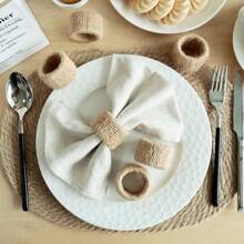 6pcs/Set 3.5x4.5in (9x12cm) Jute Woven Napkin Rings, Country Style Thickened Cylindrical Napkin Holders, For Dining Table Decor, Housewarming Gift