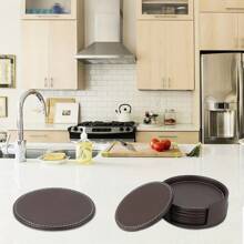 Set mit 6 runden Kaffeeuntersetzern aus Leder, runde 4-Zoll-Untersetzer für Tassen für den Einsatz zu Hause und in der Küche