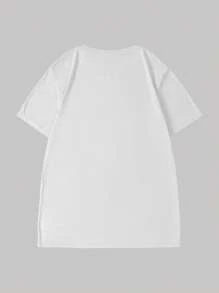 Oversized Loose Fit Short Sleeve T-Shirt, Spring/Summer Vacation Style Picnic Fruit Print, Suitable For Beach, Picnic, Camping, Featuring Orange, Cherry, Blueberry, Orange, Peach, Lemon Fruit Patterns, Suitable For All Ages, Perfect For Vacation, Daily Wear And Gatherings - White - View 5