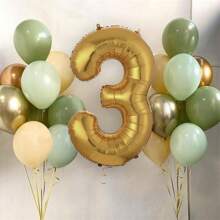 20pcs/Set 32 Inch Gold & Olive Green Theme Party Decorative Foil Balloons, Includes 1-6 Numeric Foil Balloon Set, For Birthday Outdoor Decorations