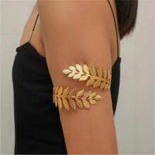 1pc Leaf Design Metal Adjustable Bracelet Cuff, Boho Jewelry Accessory - Gold - View 1
