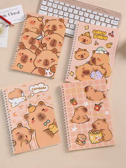 A5尺寸卡通水豚封面笔记本，复古可爱，适合男孩和女孩的礼物书，不错的礼物选择，1包随机发货，学校用品，返校