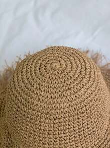 1 件女士磨边镂空纯色遮阳帽，简约可折叠休闲沙滩帽防晒，适合夏季旅行和度假