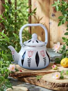 Set Of 1 Elegant Enamel Teapot With Lid And Tea Infuser, Colorful Floral Design, Great For Coffee, Tea, Milk - Compatible With Electric And Gas Stove - Ideal Kitchen Utensil Gift Set, Gift For Tea Lovers | Floral Enamel Kettle | Durable Enamel - Red - View 3