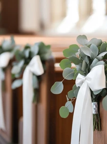 10/5pcs/1pc White Satin Ribbon Bow Chair Ribbon, Pure White Decorative Ribbon Wedding Aisle Decorative Pendant, Event Party Wedding Chair Decoration, White Satin Elegant Ribbon Bench Bow With Long Tail, Wedding Banquet Chair Back Flower Bow Silk Scarf, Used For Bridal Shower, Reception, Wedding Ceremony, With Long Tail