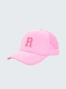 1pc Kid's 26 Alphabet Baseball Cap, Fashion Versatile Casual Sun Hat,Pink Mesh Breathable Trucker Cap, Suitable For Girls Back To School Daily Outfit, Gift